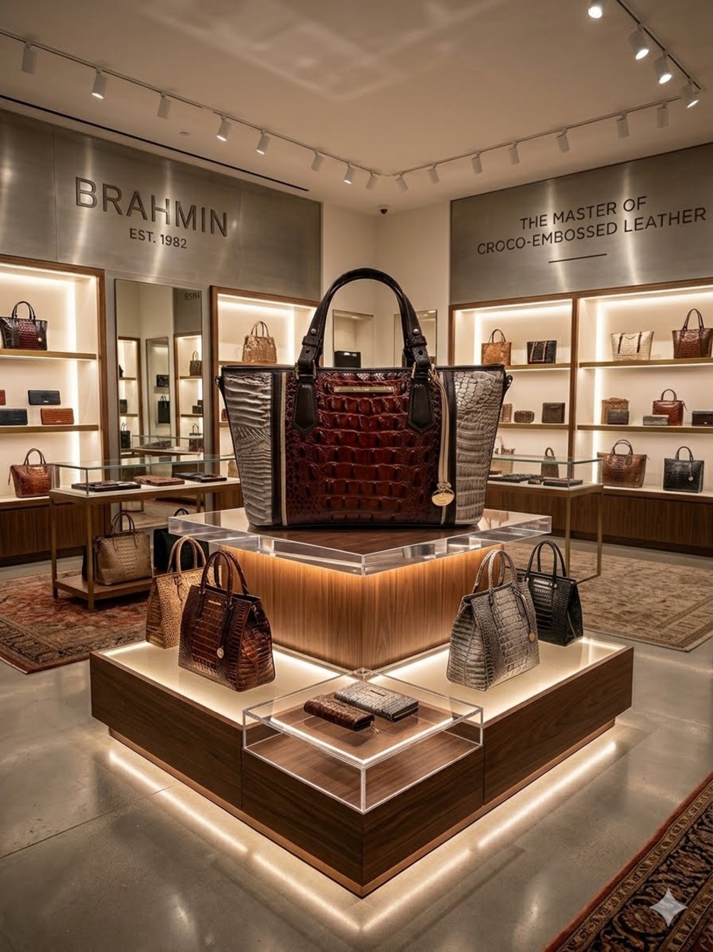 Brahmin Brown and Gray Croco-Embossed Leather Tote